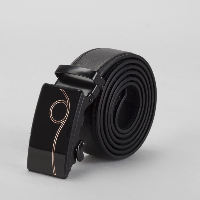 Ремень мужской, винт, пряжка автомат под тёмный металл, ширина - 3,5 см, цвет чёрный гладкий