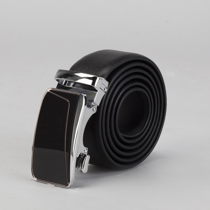 Ремень мужской, винт, пряжка автомат металл, ширина - 3,5 см, цвет чёрный гладкий