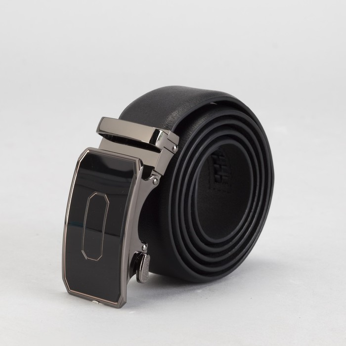 Ремень мужской, винт, пряжка автомат металл, ширина - 3,5 см, цвет чёрный гладкий
