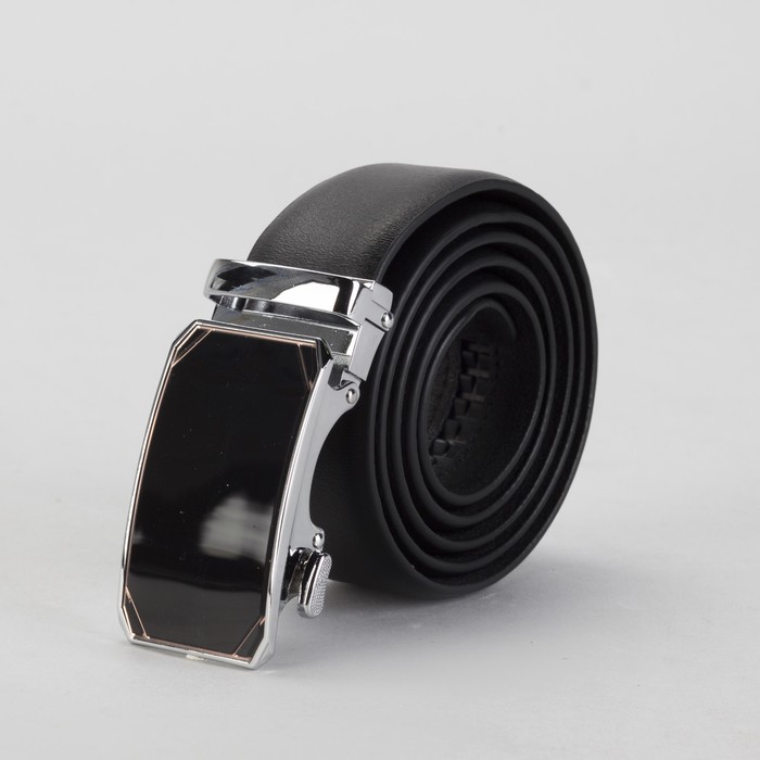 Ремень мужской, винт, пряжка автомат металл, ширина - 3,5 см, цвет чёрный гладкий