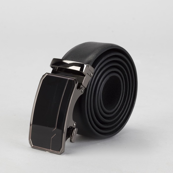 Ремень мужской, винт, пряжка автомат металл, ширина - 3,5 см, цвет чёрный гладкий