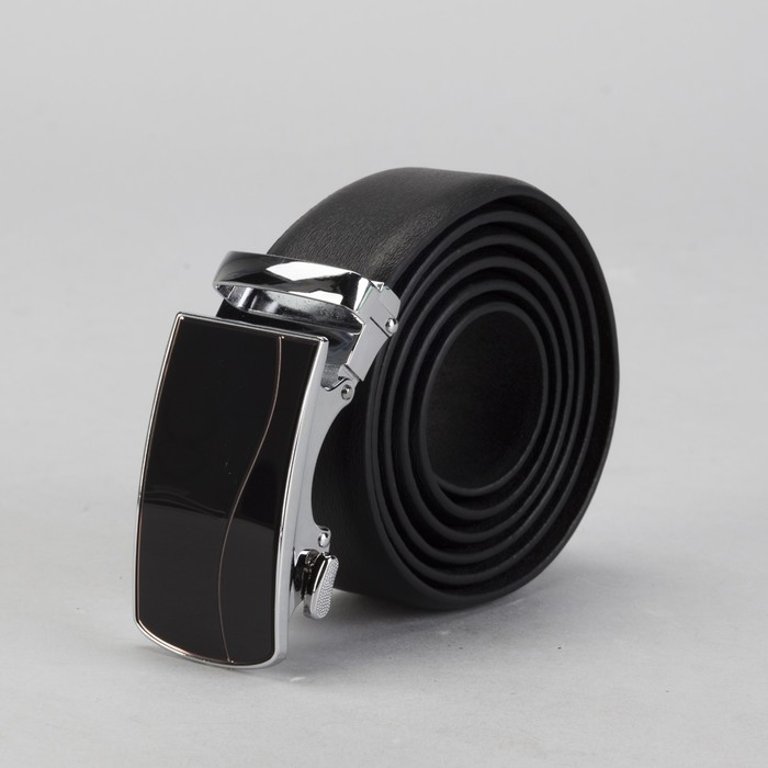 Ремень мужской, винт, пряжка автомат металл, ширина - 3,5 см, цвет чёрный гладкий