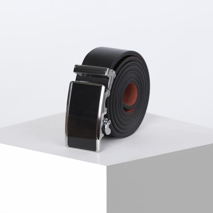 Ремень мужской, винт, пряжка автомат металл, ширина - 3,5 см, цвет чёрный гладкий