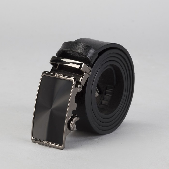 Ремень мужской, винт, пряжка автомат металл, ширина - 3,5 см, цвет чёрный гладкий