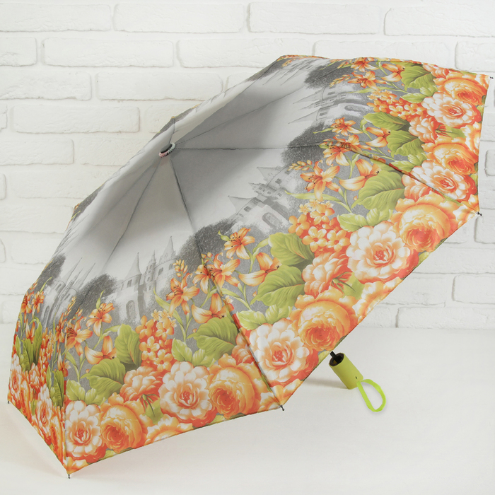 Зонт полуавтоматический "Осенняя поляна", R=49см, цвет оранжевый/серый