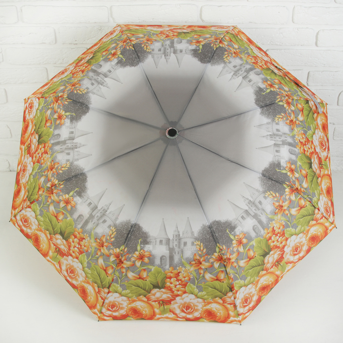 Зонт полуавтоматический "Осенняя поляна", R=49см, цвет оранжевый/серый