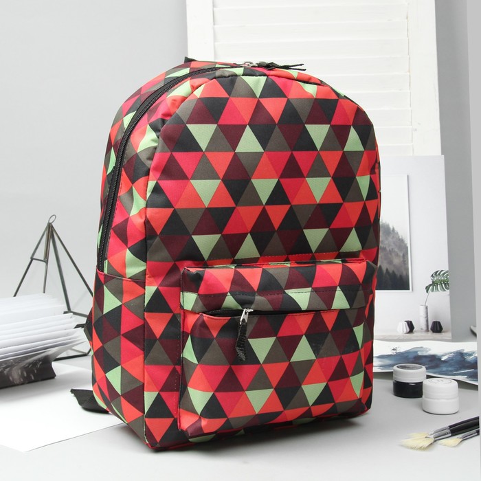 Рюкзак молодёжный, отдел на молнии, наружный карман, принт ромбы разноцветные