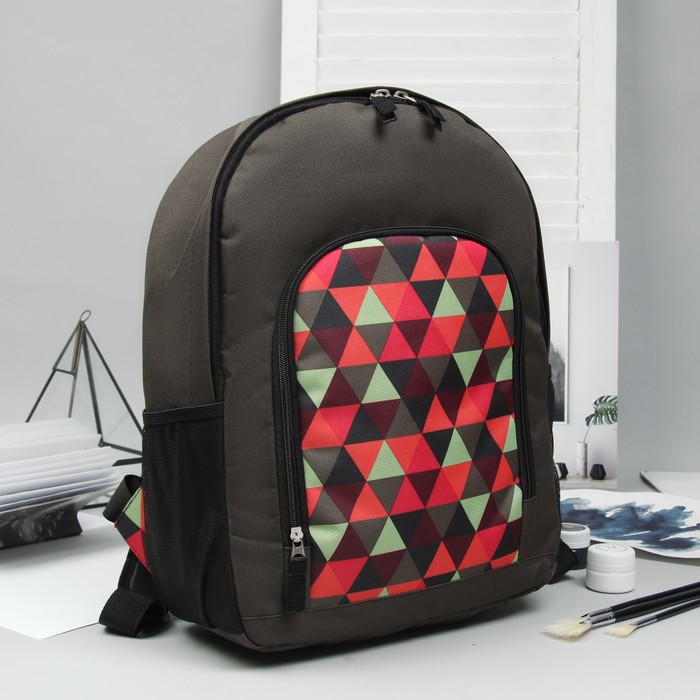 Рюкзак молодёжный, отдел на молнии, наружный карман, принт ромбы хаки/разноцветные