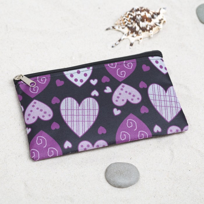 Сумка летняя с косметичкой "Сердечки", отдел на молнии, цвет чёрный