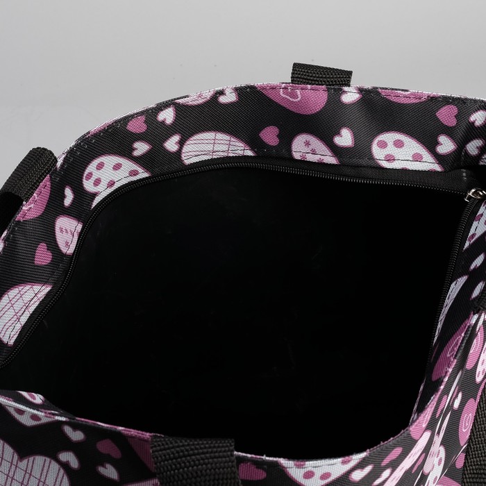 Сумка летняя с косметичкой "Сердечки", отдел на молнии, цвет чёрный