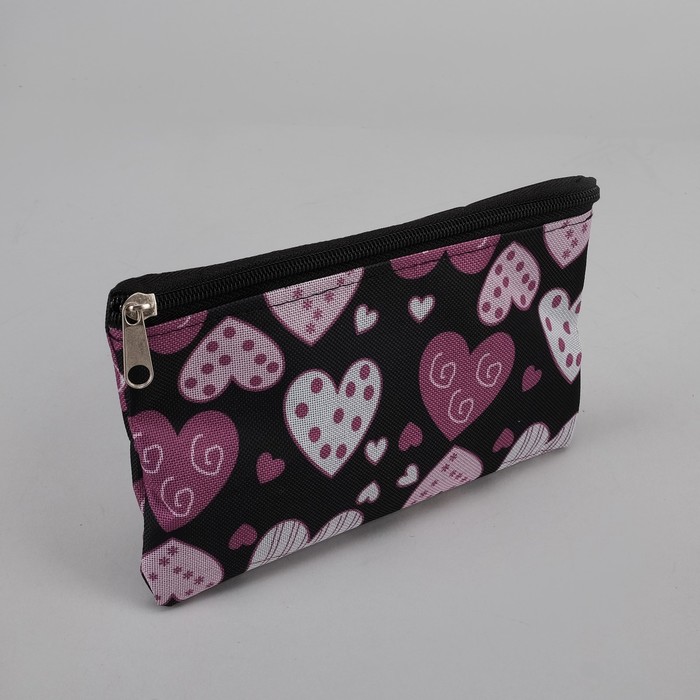 Сумка летняя с косметичкой "Сердечки", отдел на молнии, цвет чёрный
