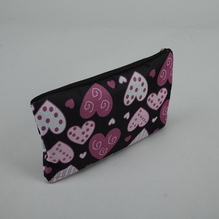 Сумка летняя с косметичкой "Сердечки", отдел на молнии, цвет чёрный