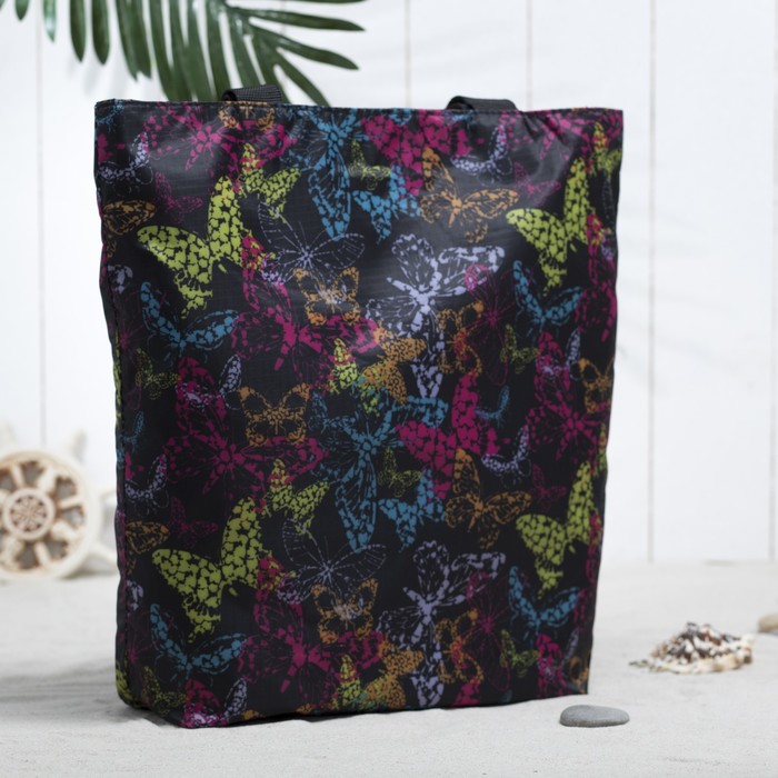 Сумка летняя с косметичкой "Бабочки", отдел на молнии, принт чёрный/цветной