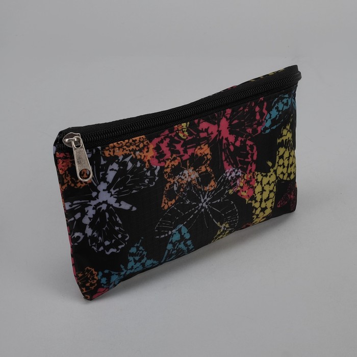 Сумка летняя с косметичкой "Бабочки", отдел на молнии, принт чёрный/цветной