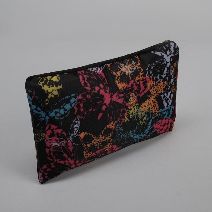 Сумка летняя с косметичкой "Бабочки", отдел на молнии, принт чёрный/цветной