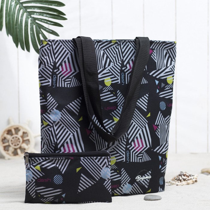 Сумка летняя с косметичкой, отдел на молнии, принт чёрные/белые полоски