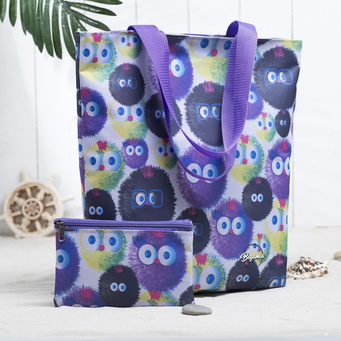 Сумка летняя с косметичкой "Ёжики", отдел на молнии, цвет сиреневый