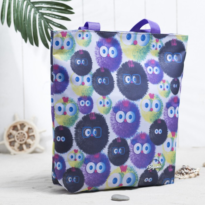 Сумка летняя с косметичкой "Ёжики", отдел на молнии, цвет сиреневый