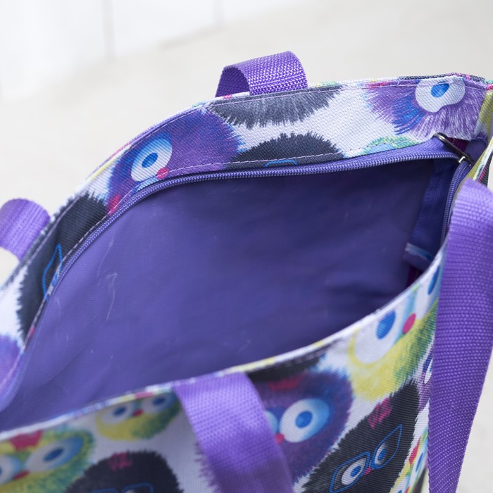 Сумка летняя с косметичкой "Ёжики", отдел на молнии, цвет сиреневый