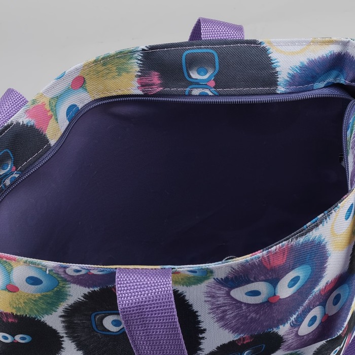 Сумка летняя с косметичкой "Ёжики", отдел на молнии, цвет сиреневый