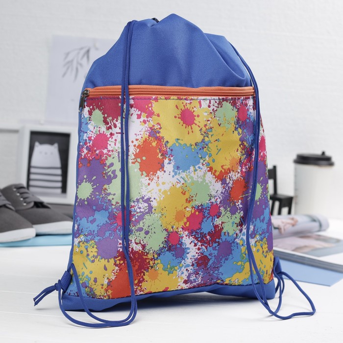 Сумка-мешок для обуви "Акварель", наружный карман на молнии, цвет васильковый