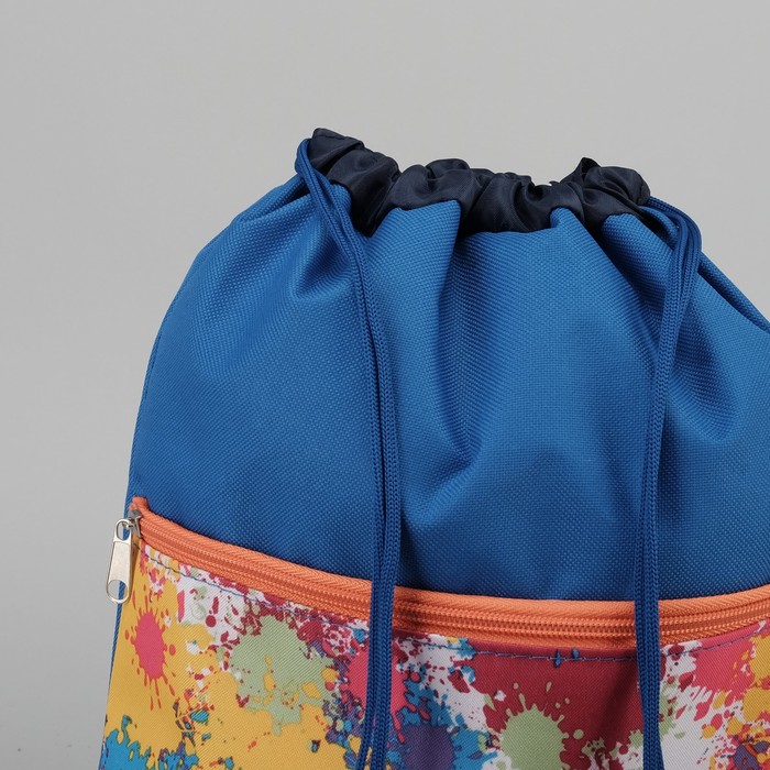 Сумка-мешок для обуви "Акварель", наружный карман на молнии, цвет васильковый