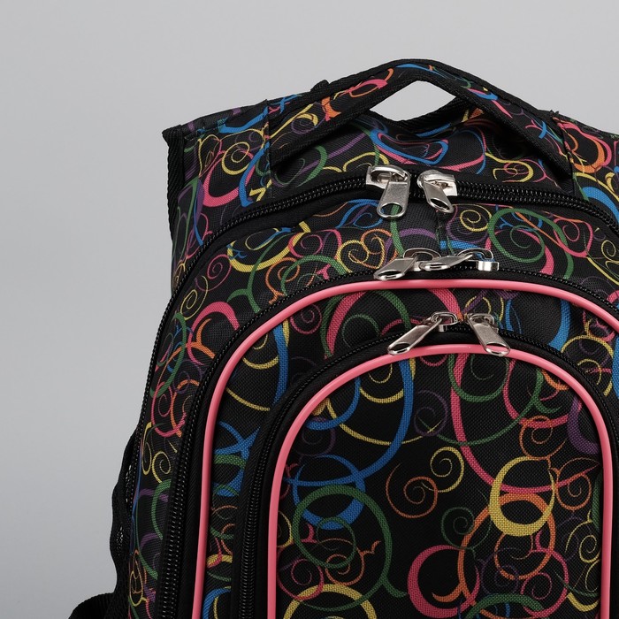 Рюкзак школьный, 2 отдела, наружный карман, отдел для обуви, принт чёрный/узор