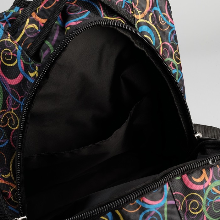 Рюкзак школьный, 2 отдела, наружный карман, отдел для обуви, принт чёрный/узор