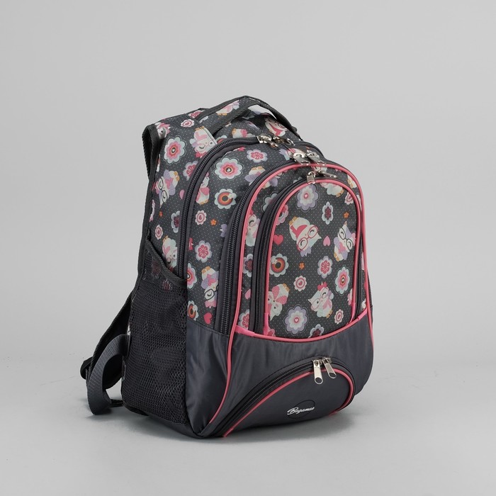 Рюкзак школьный "Совы в очках", 2 отдела, наружный карман, отдел для обуви, цвет серый