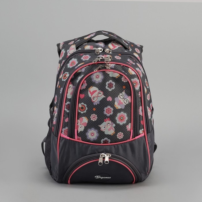 Рюкзак школьный "Совы в очках", 2 отдела, наружный карман, отдел для обуви, цвет серый