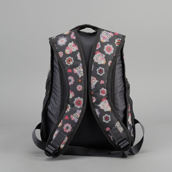 Рюкзак школьный "Совы в очках", 2 отдела, наружный карман, отдел для обуви, цвет серый