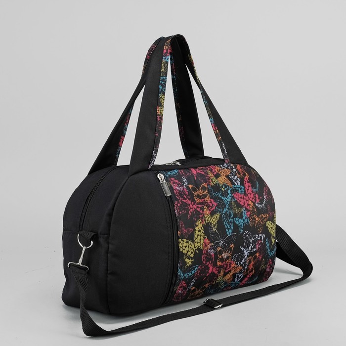 Сумка спортивная для фитнеса "Бабочки", отдел на молнии, наружный карман, принт чёрный/цветной