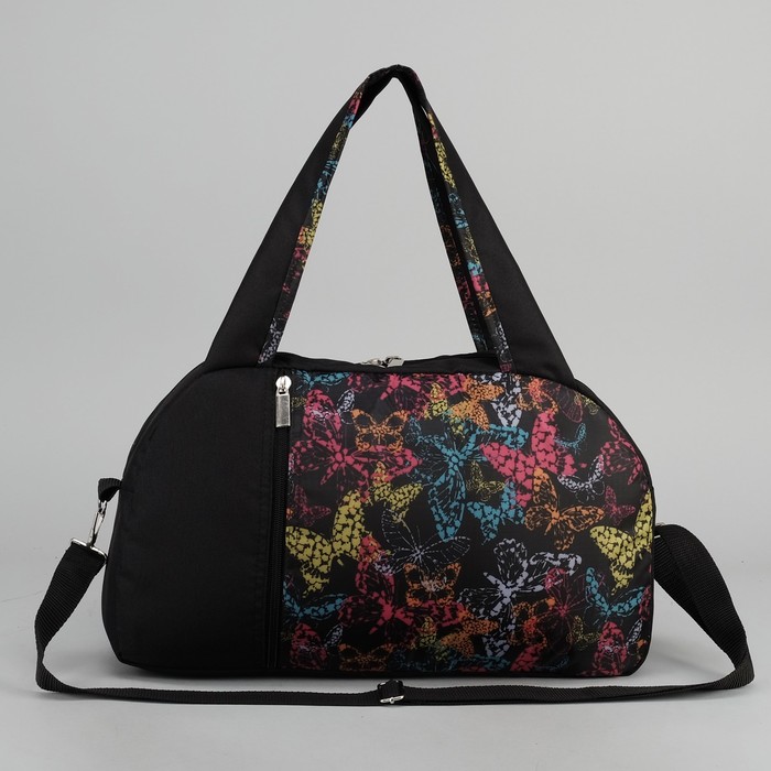 Сумка спортивная для фитнеса "Бабочки", отдел на молнии, наружный карман, принт чёрный/цветной
