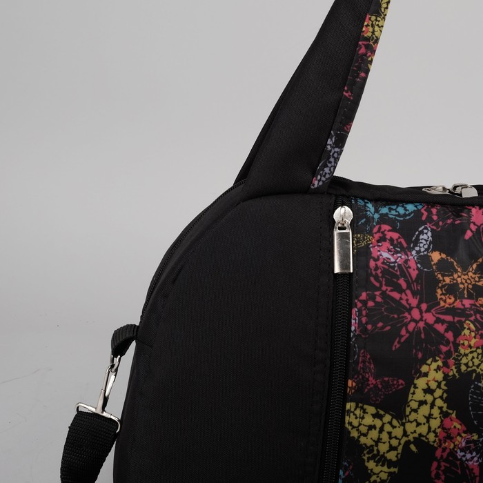 Сумка спортивная для фитнеса "Бабочки", отдел на молнии, наружный карман, принт чёрный/цветной