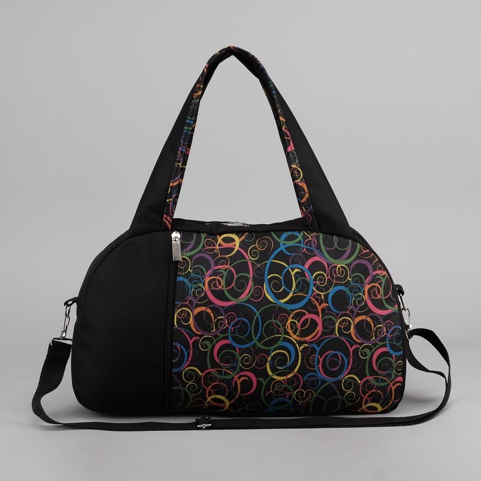 Сумка спортивная для фитнеса, отдел на молнии, наружный карман, принт чёрный/узор