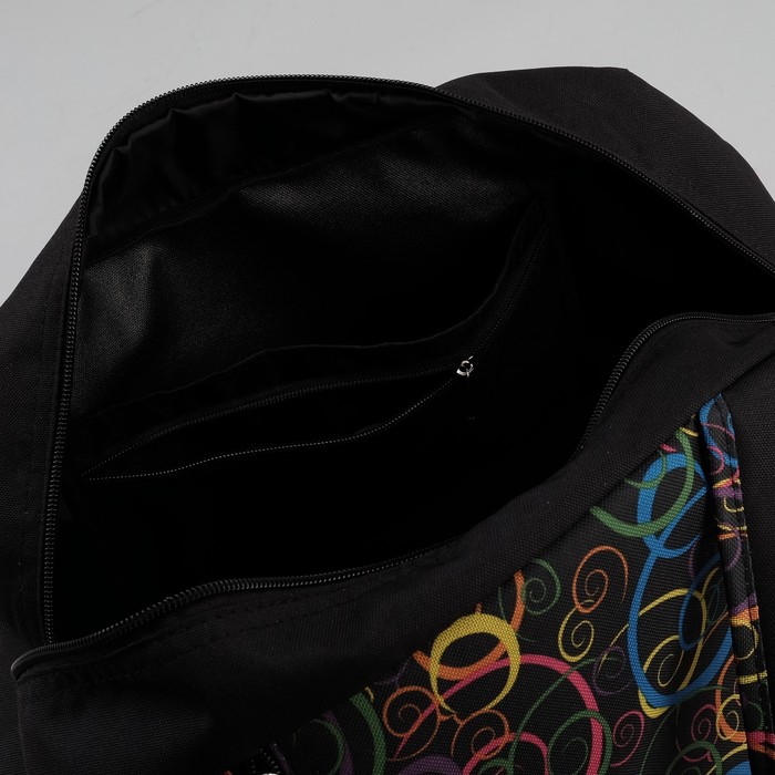 Сумка спортивная для фитнеса, отдел на молнии, наружный карман, принт чёрный/узор