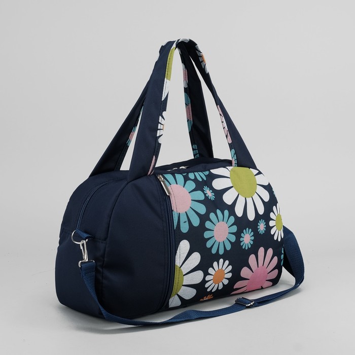 Сумка спортивная для фитнеса "Ромашки", отдел на молнии, наружный карман, принт синий/цветной