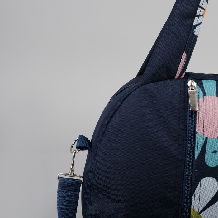 Сумка спортивная для фитнеса "Ромашки", отдел на молнии, наружный карман, принт синий/цветной