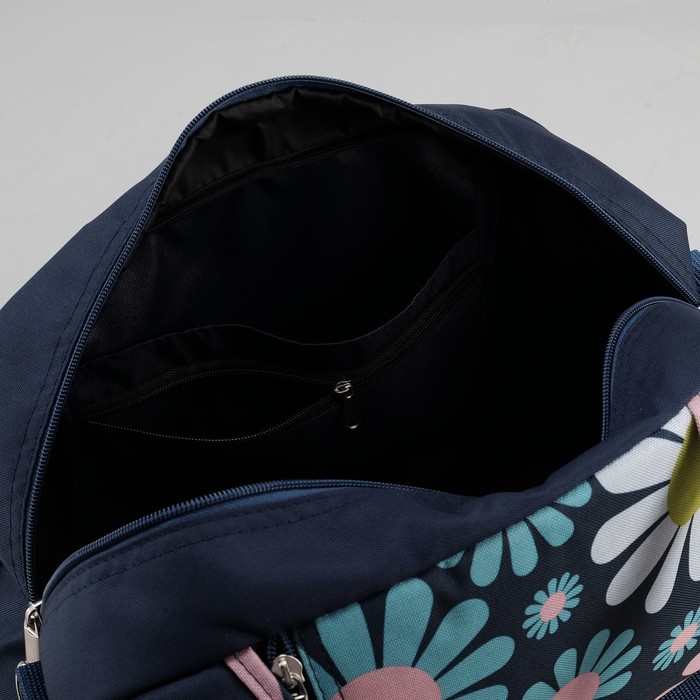 Сумка спортивная для фитнеса "Ромашки", отдел на молнии, наружный карман, принт синий/цветной