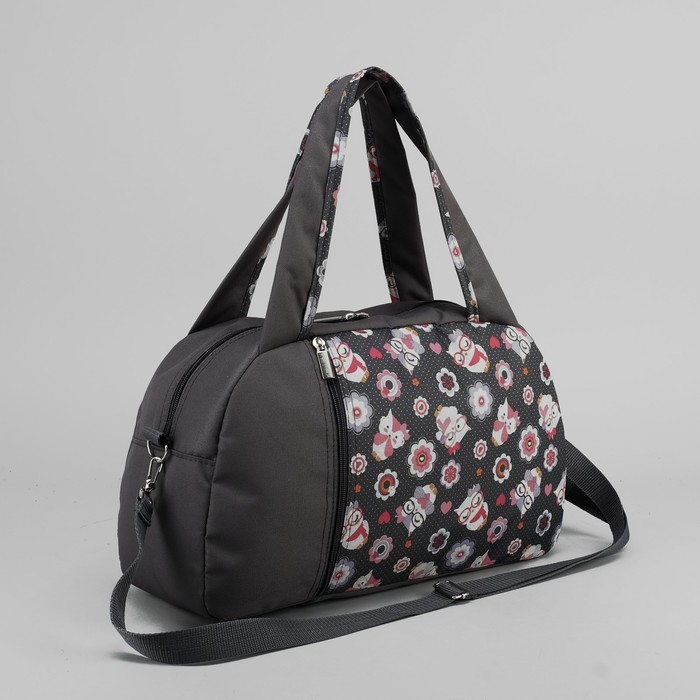 Сумка спортивная для фитнеса "Совы в очках", отдел на молнии, наружный карман, цвет серый