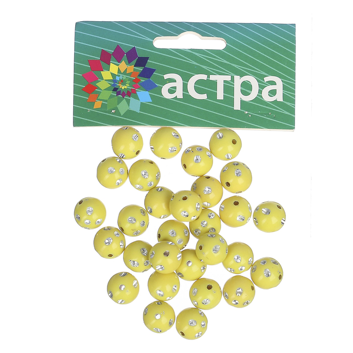 Набор бусин "Астра" d=1,2 см, 25гр, жёлтый