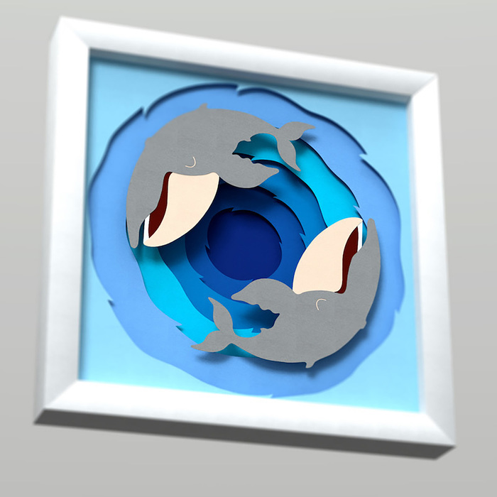 3D-аппликация из бумаги "Два кита"