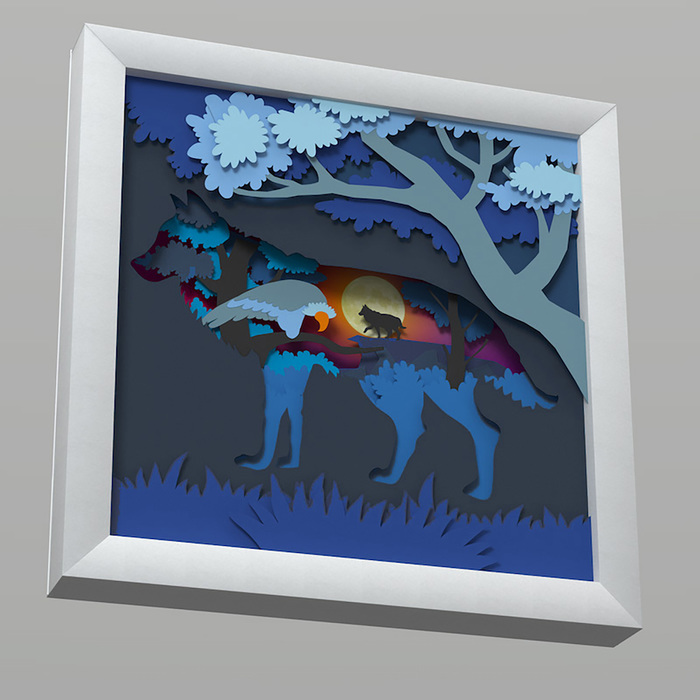 3D-аппликация из бумаги "Ночной волк"