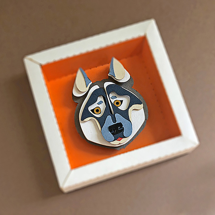 3D-аппликация из бумаги "Хаски"