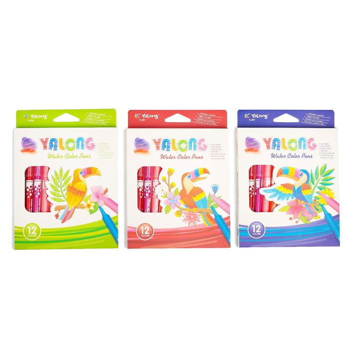 Фломастеры 12цв в картонной коробке Yalong вентилируемый колпачок МИКС