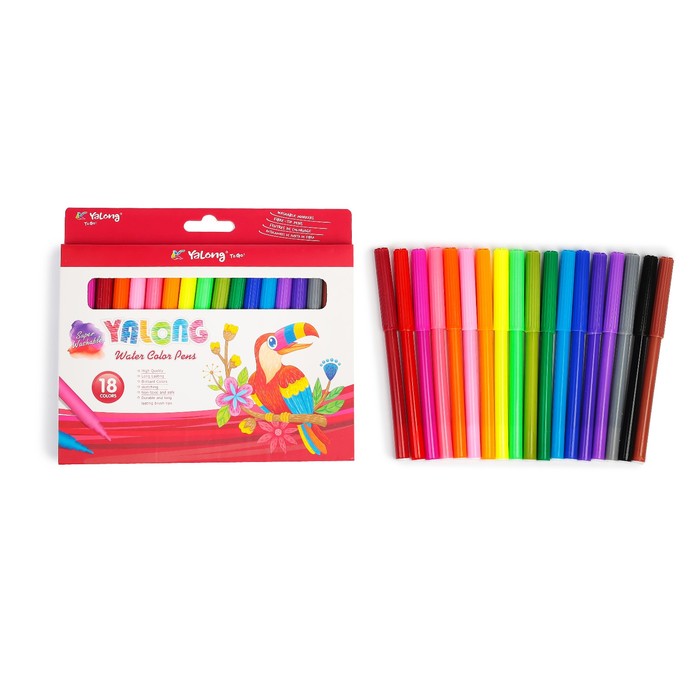 Фломастеры 18цв в картонной коробке Yalong вентилируемый колпачок МИКС