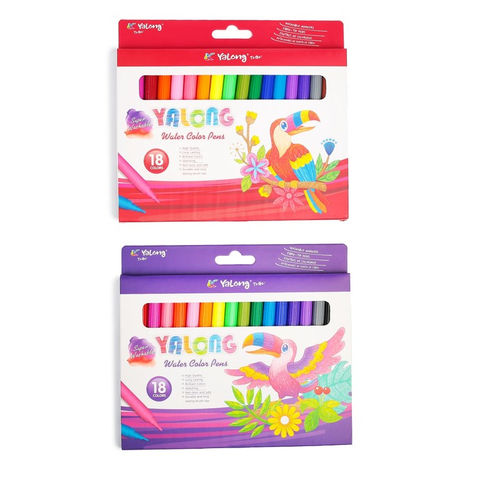 Фломастеры 18цв в картонной коробке Yalong вентилируемый колпачок МИКС
