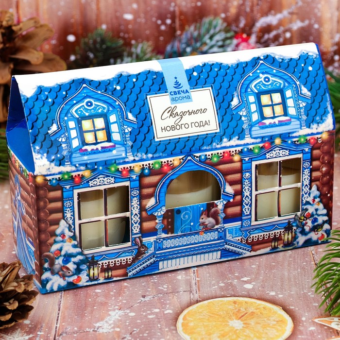 Набор новогодних свечей 3 шт, Новогодний терем
