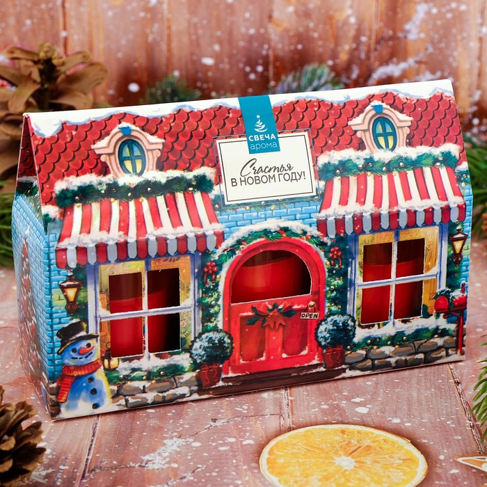 Набор новогодних свечей 3 шт, Рождественский домик