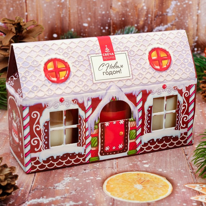 Набор новогодних свечей 3 шт, Пряничный домик